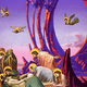 An airbrushed Italian painting (circa 1974) depicting Christ as He is laid to rest in and around the lake. The revised account of the Passion, found in the Book of Bruford, is one of many changes to be found in the new, Yes-inclusive Holy Bible.